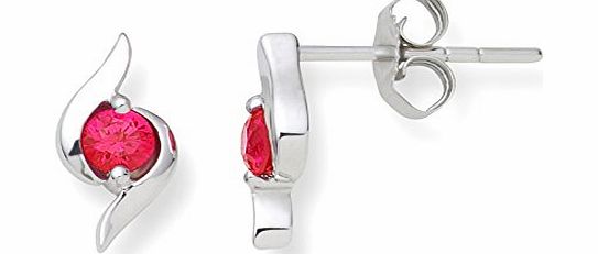 Miore Gold Earrings, 9ct White Gold, Created Ruby Studs, UNI004E1W