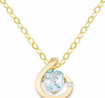 Miore MH9086N 9 ct Yellow Gold Womens Necklace Blue Topaz and Diamond Pendant on 45 cm Chain