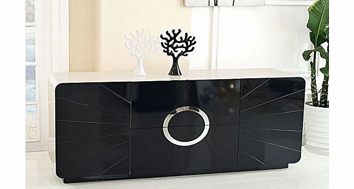 MODERN FURNITURE DIRECT Giovanni Designer High Gloss Black and White Large Sideboard Dining Room Furniture