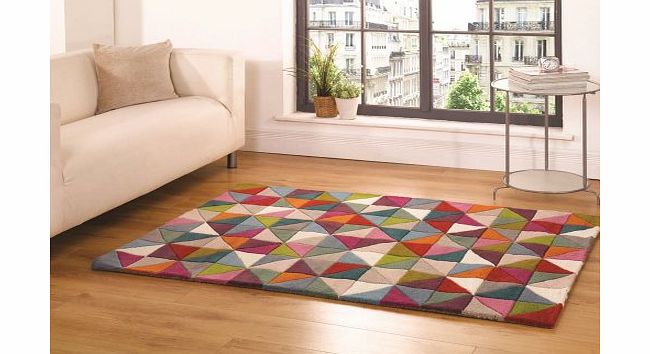 Modern Style Rugs Illusion Geometry Multi 80cm x 150cm Made From Wool Modern Design Home Floor Rug