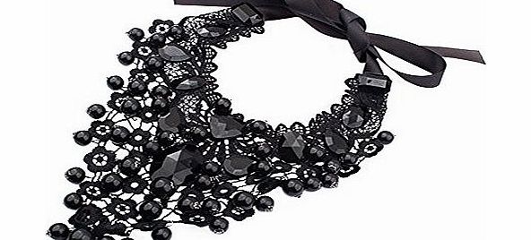 Moonar Statement Jewelry Vintage Black Lace Bead Collar Choker Necklace Costume Bib