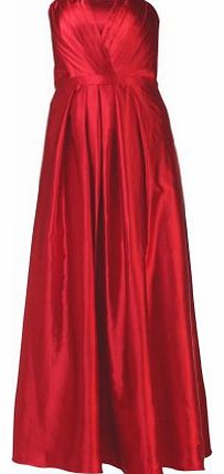 MY EVENING DRESS Long Bandeau Evening Dress Elegant Strapless Gowns Classic Satin Ball Prom Formal Bridesmaids Sleeveless pleated Cocktail Dresses Womens Ladies Burgundy Red Size 16