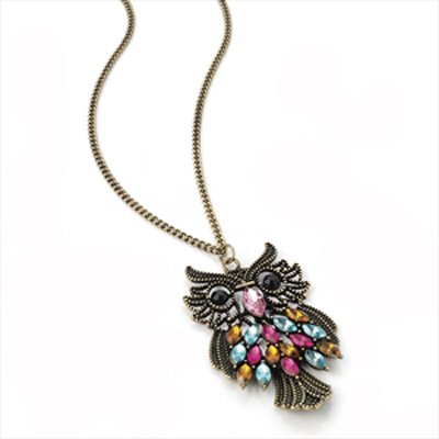 Necklaces Bronze Multi-Coloured Crystal Owl Long Necklace AJ24475