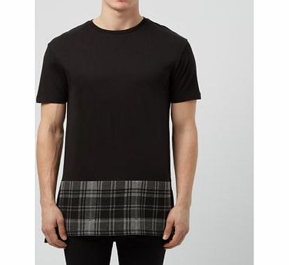 New Look Black Check Hem Longline T-Shirt 3338029