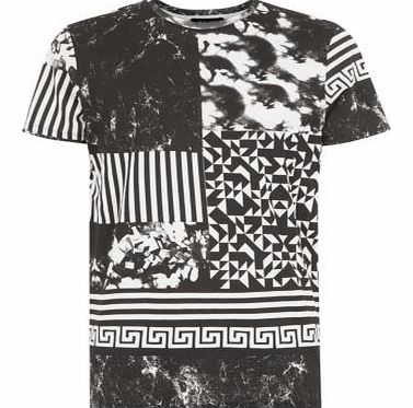 Monochrome Abstract Patch Print T-Shirt 3207642