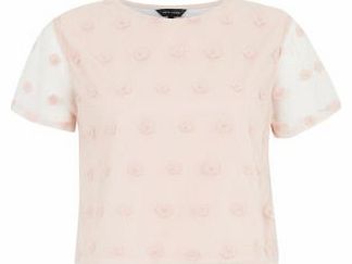 New Look Shell Pink Floral Embroidered Mesh T-Shirt 3092650