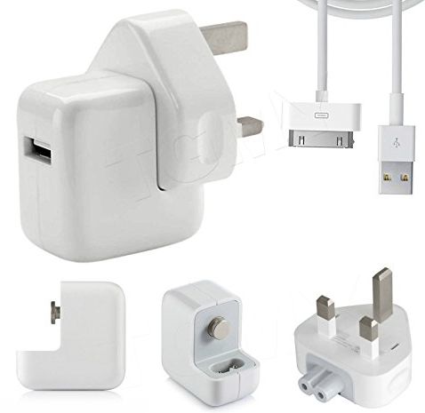 - iPad - iPad 1 - iPad 2 - iPad 3 - UK Mains Power Adapter, Wall Charger Plug & 2M 2 METER USB Data Sync Cable, 10W Charger