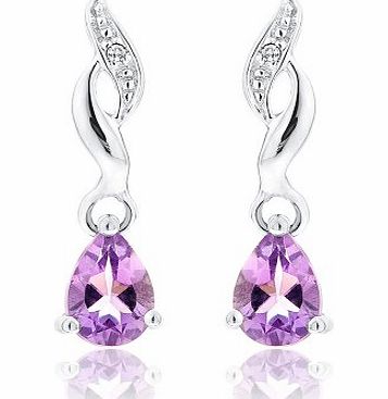 Ornami Glamour 0.0066 Carat Diamond with Amethyst Earrings in 9ct White Gold