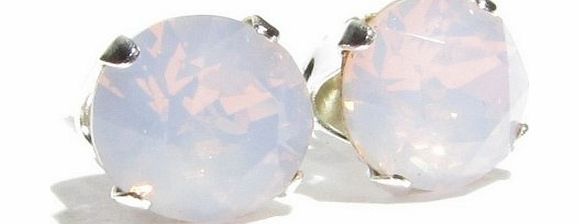 pewterhooter SILVER STUD EARRINGS MADE WITH ROSE WATER OPAL SWAROVSKI CRYSTAL. HIGH QUALITY. LOW PRICES.