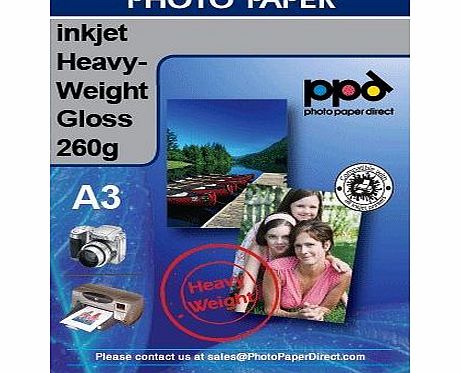 Photo Paper Direct A3 Inkjet Photo Glossy Paper - Heavyweight Premium - 260gsm x 100 Sheets