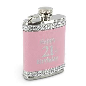 Pink and Diamante 21st Birthday Hip Flask