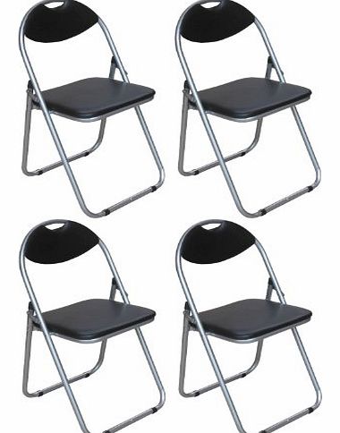 PRIME FURNISHING Pack of 4 Chairs - Black Padded Folding Office, Computer, Desk Chairs
