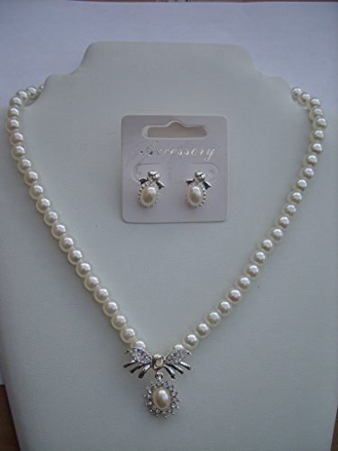 Pristina Jewellery Crystal and Faux Pearl Necklace Pendant Earrings Set Costume Fashion Jewellery