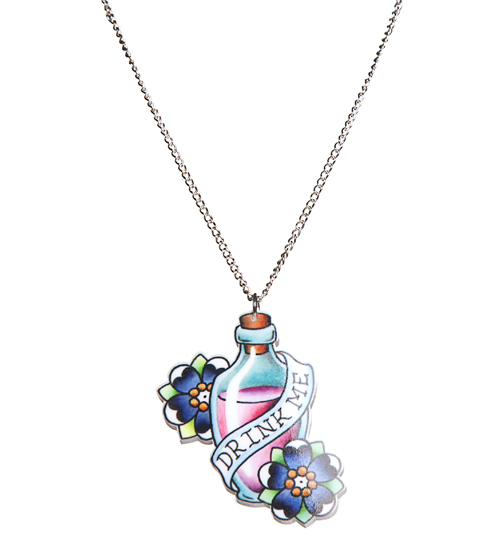 Punky Pins Drink Me Wonderland Tattoo Necklace from Punky