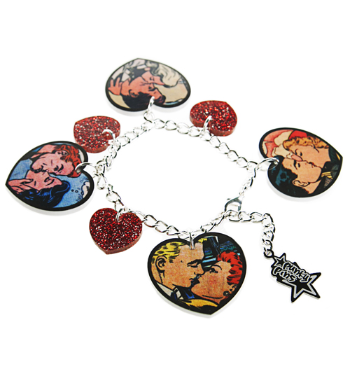 Punky Pins Retro Pop Art Cartoon Kisses Charm Bracelet from