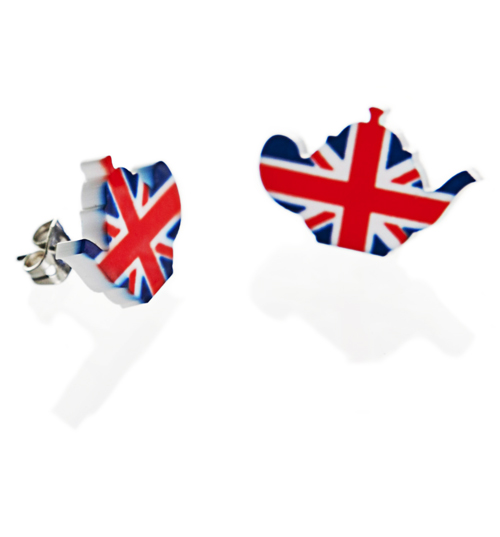 Punky Pins Union Jack Flag Teapot Stud Earrings from Punky