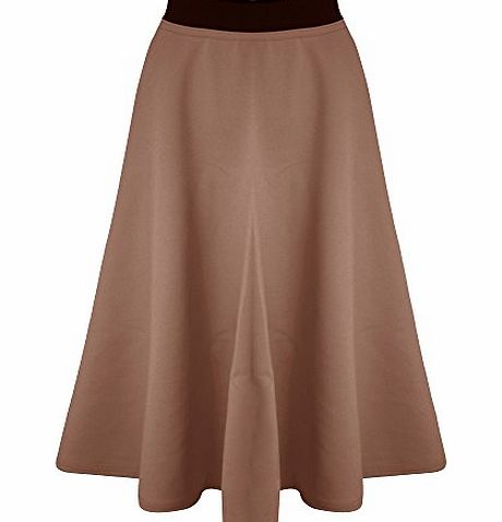 Pure Fashion New Womens Ladies Mid Length Scuba Stretchy Flared Skater Swing Long Midi Skirt