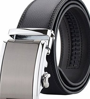 QISHI YUHUA PD Mens Fashion trends Black X-Large Cowhide Leather Belt Automatic Buckle Belt
