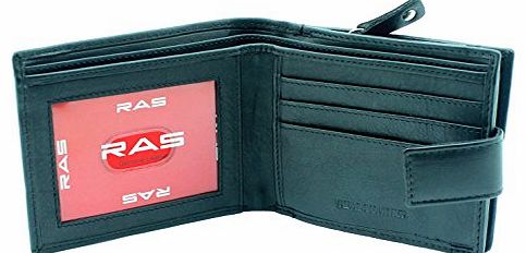 Mens Designer Soft Cow Napa Leather Wallet With Secure Zip Coin Pocket & ID Window Black