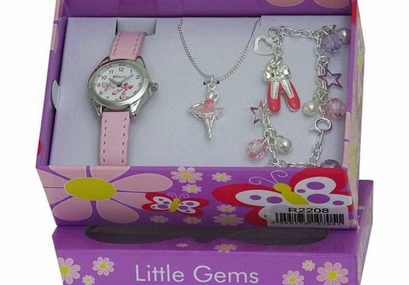 Ravel Childrens Jewellery Set: Little Gems Ballerina Watch, Ballerina Bracelet, Ballerina Necklace in Presentation Box