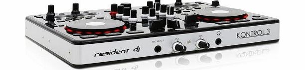 Resident DJ  Kontrol 3 USB MIDI DJ Controller with Sound Card (Channel EQs, Kill Switches amp; Effects) - Silver/Black