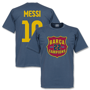 Retake Barcelona Messi 10 Champions Crest T-Shirt - Denim