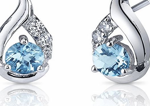 Revoni Radiant Teardrop 1.00ct Swiss Blue Topaz Round Cut CZ Diamond Earrings in Sterling Silver