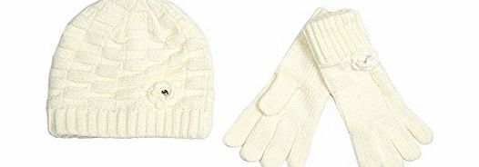 RJR.John Rocha  Designer Girls Off White Knitted Hat And Gloves Set Age 11-13