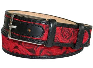 Robert Charles Red Woven Rose Silk / Leather Belt by