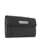 Roccobarocco Black Signature Plate Leather and Canvas Concertina Wallet