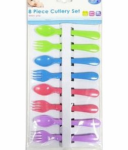Set of 8 Plastic Easy Grip Baby Feeding Spoon Fork Cutlery BPA Free