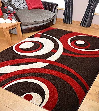 Rugs Supermarket Vibe Modern Brown Red and Beige Circle Design Quality Hand Carved Rugs. Available in 4 Sizes (190cm x 280cm)
