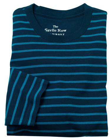 Savile Row Company Navy Blue Stripe Long Sleeve T-Shirt
