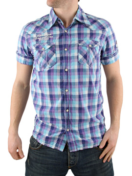 Scotch and Soda Purple Short Sleeved Checked Shirt