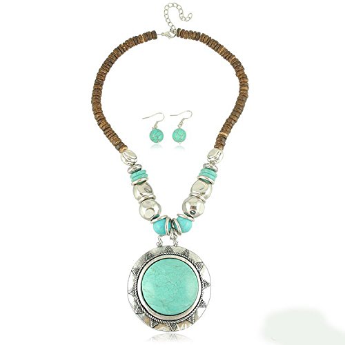Genuine Handmade Jewellery - Turquoise Resin stone statement necklace and earrings costume Jewellery Set For Women - perfect gifft