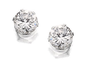silver 4mm Round Cubic Zirconia Earrings 060484