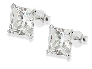 silver and Large Square Cubic Zirconia Earrings 060320