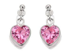 silver and Pink Cubic Zirconia Heart Drop Earrings 061288