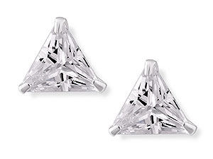 silver and Triangular Cubic Zirconia Earrings 060382