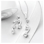 SILVER CZ WAVE EARRING AND PENDANT SET