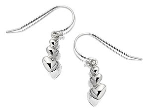 silver Triple Hearts Hook Wire Earrings 060654