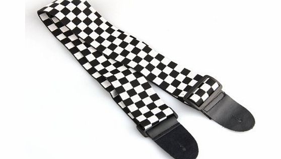 SODIAL(R) Black White Checker Flag Strap For Electric Acoustic Guitar Musical Instrument