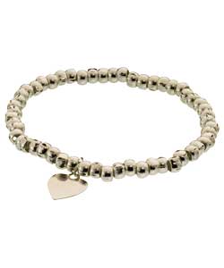 sterling Silver Bead Bracelet with Heart Charm