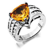 STERLING SILVER CITRINE CUBIC ZIRCONIA COCKTAIL