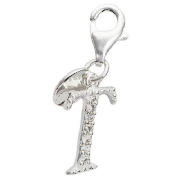Sterling Silver Cubic Ziconia T Initial Charm