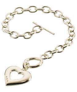 sterling Silver Diamond Heart Charm T-Bar Bracelet
