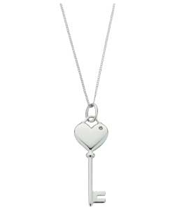 sterling Silver Diamond Heart Key Pendant