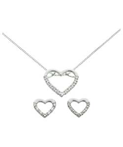 Sterling Silver Heart Pendant and Earrings Set