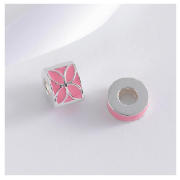 STERLING SILVER SET OF 2 PINK ENAMEL BEAD CHARMS