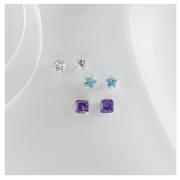Sterling Silver White And Purple Cubic Zirconia